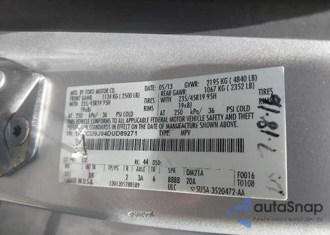 2013 Ford Escape Titanium z USA, uszkodzony, nr VIN 1FMCU9J94DUD89271